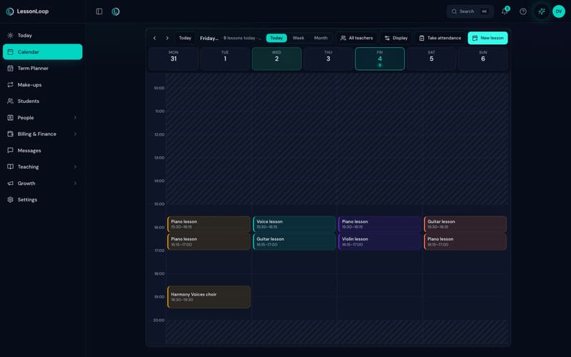 LessonLoop calendar — today