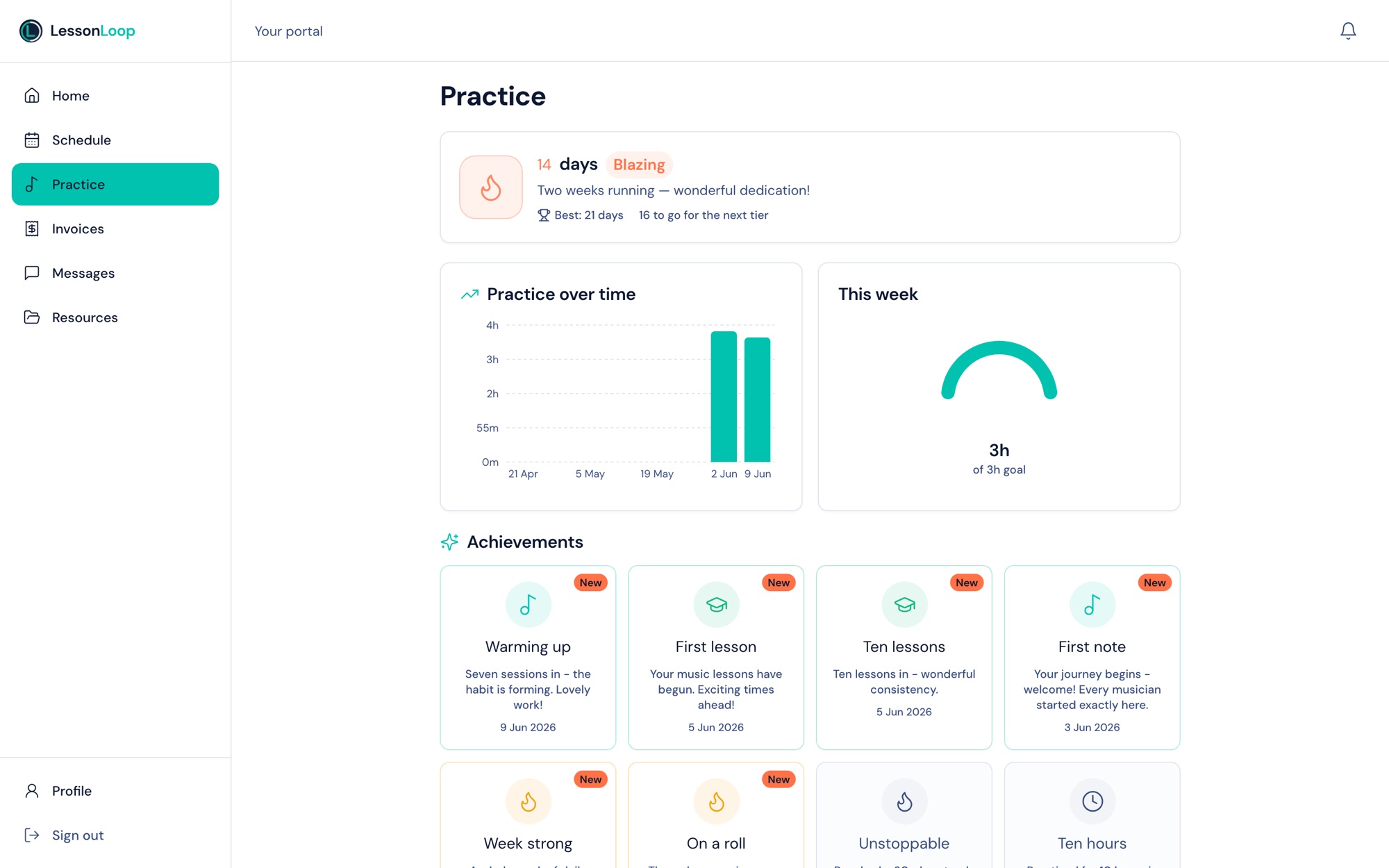 Parent portal practice streaks
