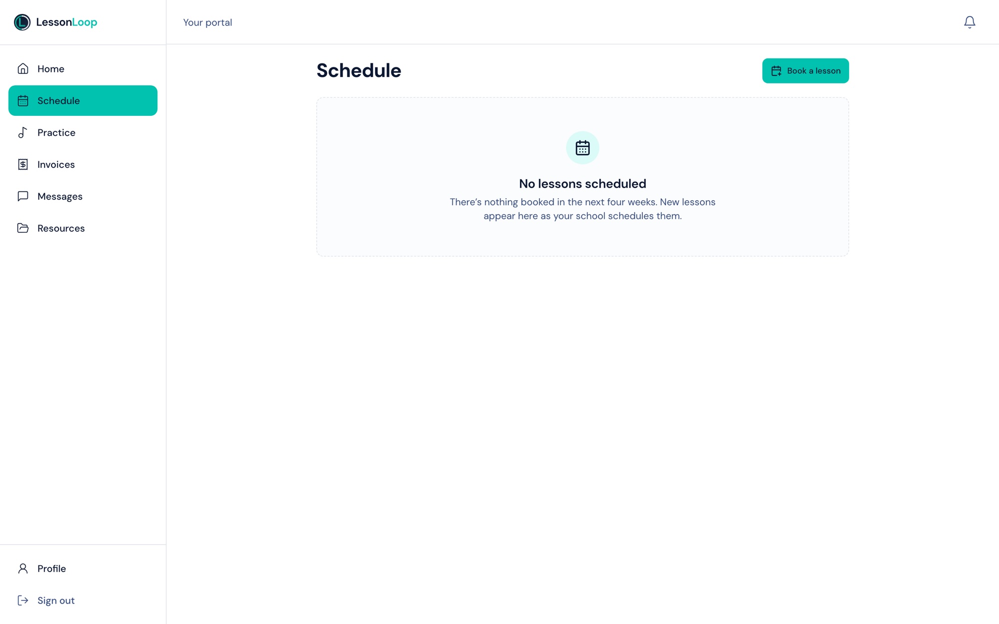 Parent portal schedule and booking